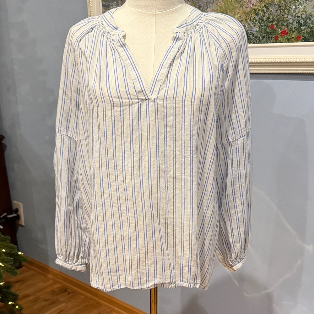 Caslon Blue and White Striped Blouse